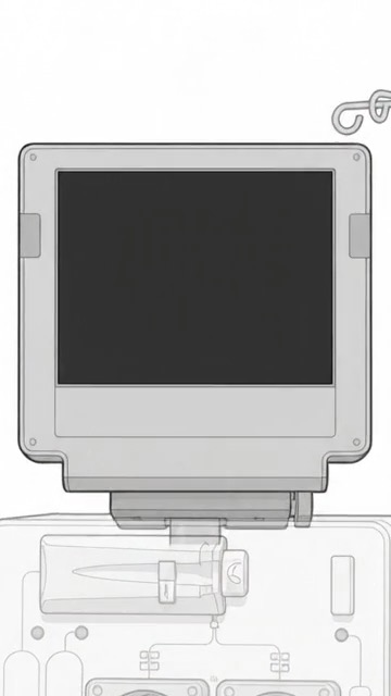 Close-up technical illustration of a dialysis machine monitor