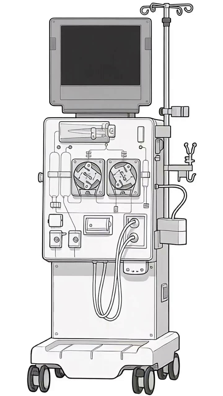 Technical illustration of a hemodialysis machine