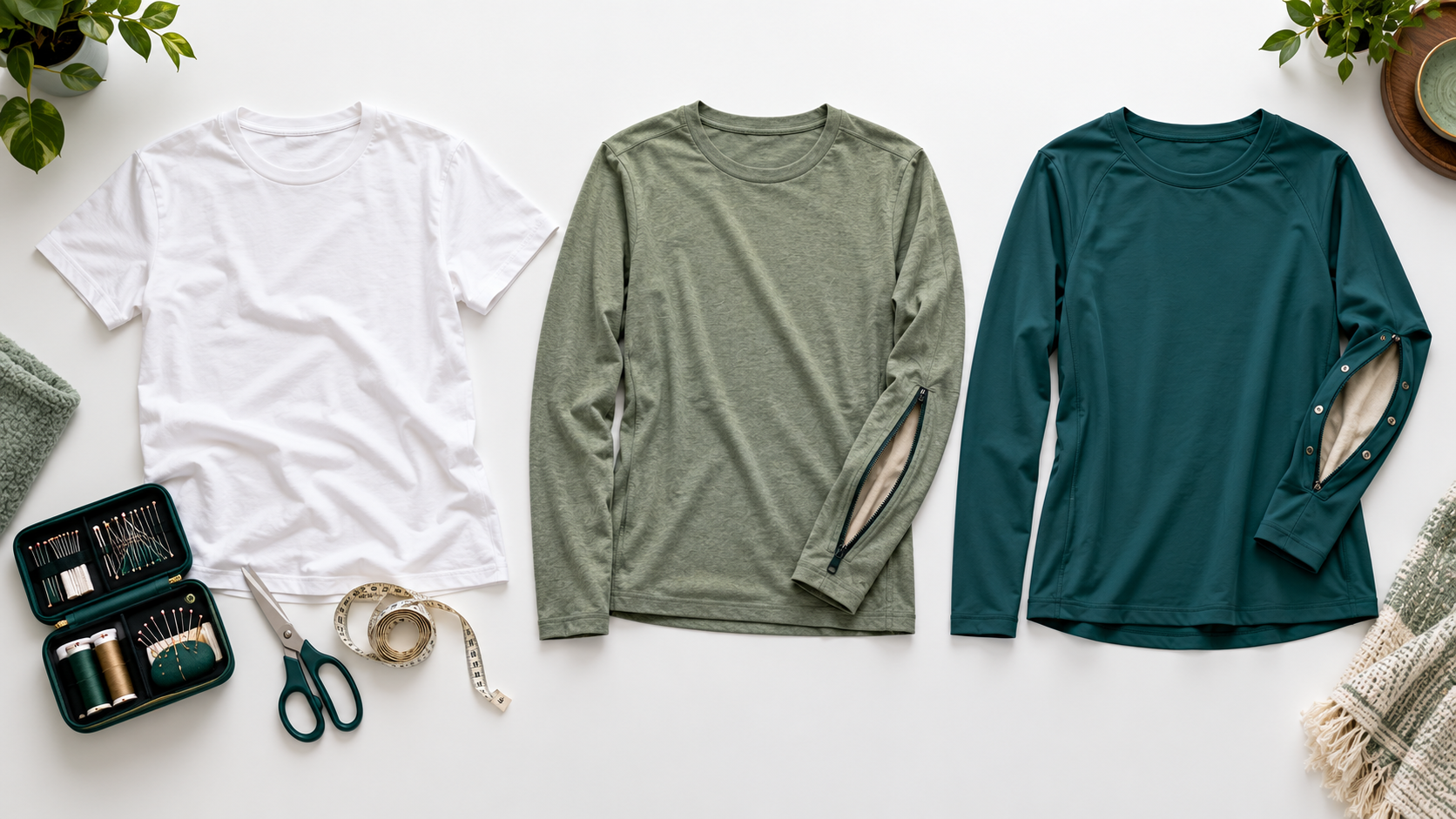 Three shirt styles showing regular, modified, and adaptive access options.