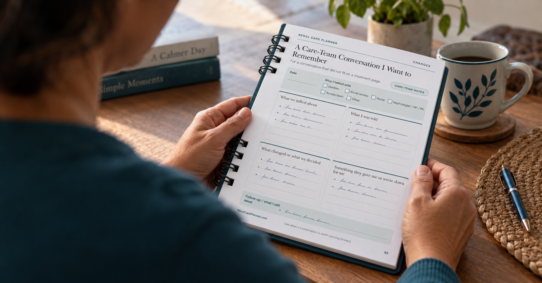 Caregiver reviewing notes to see whether a change has happened more than once.