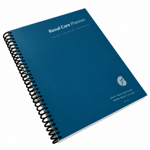 Renal Care Planner 90-Day Chairside Companion front cover, blue spiral-bound treatment planner
