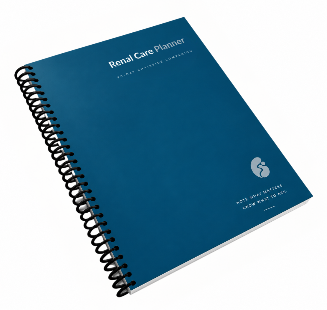 Renal Care Planner 90-Day Chairside Companion front cover, blue spiral-bound treatment planner