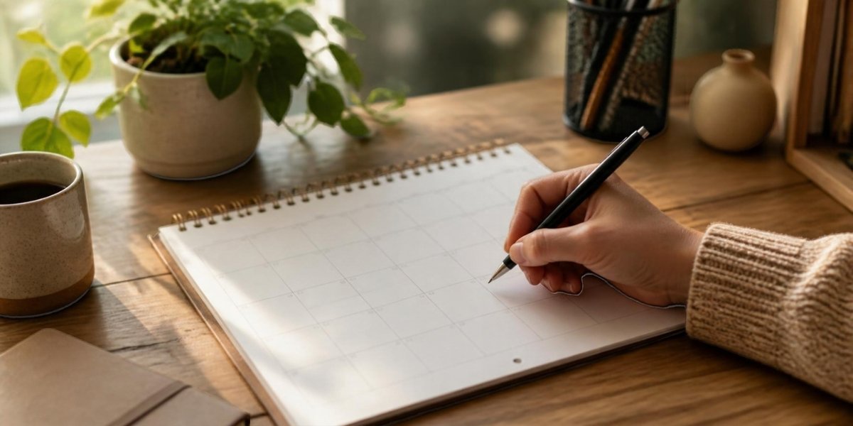 Person writing on a wall calendar