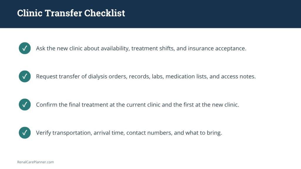 Dialysis clinic transfer checklist