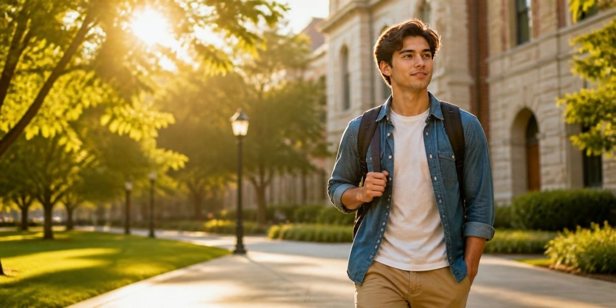 College student walking on campus