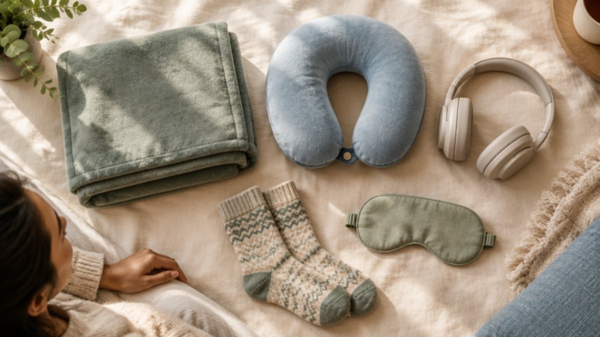 Compact dialysis comfort kit with blanket, neck pillow, socks and headphones