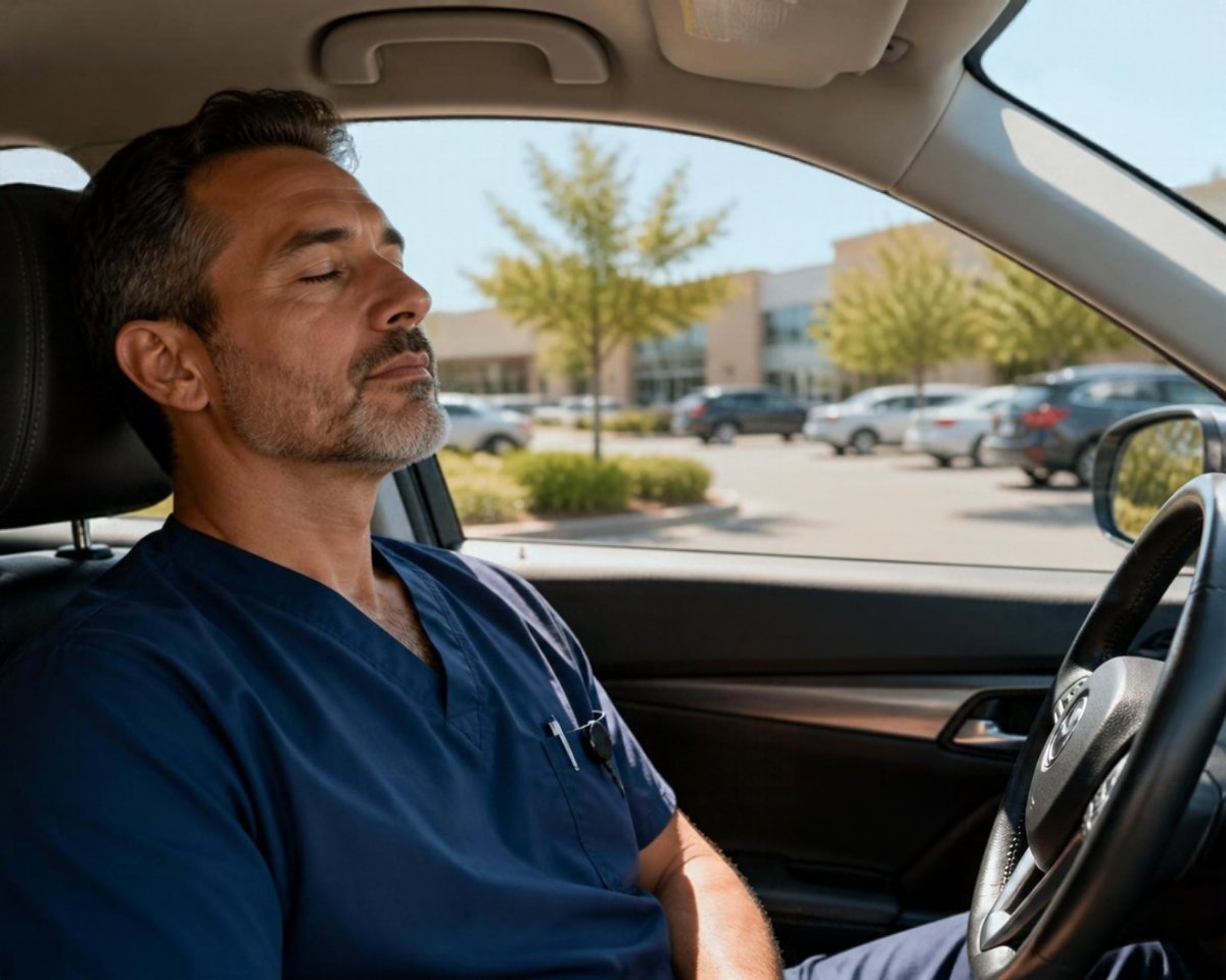 Man resting in his parked car before driving