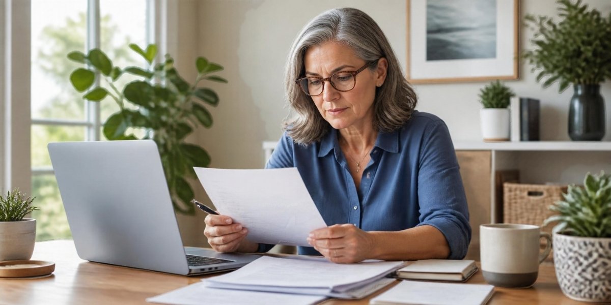 Woman reviewing insurance paperwork at home