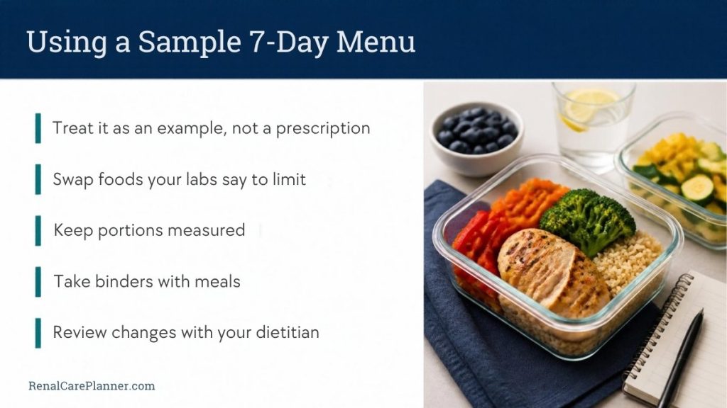 Using a sample 7-day renal menu checklist