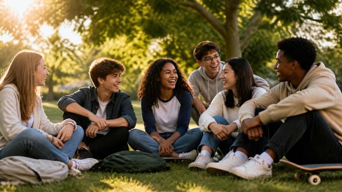 Teenagers laughing together outdoors