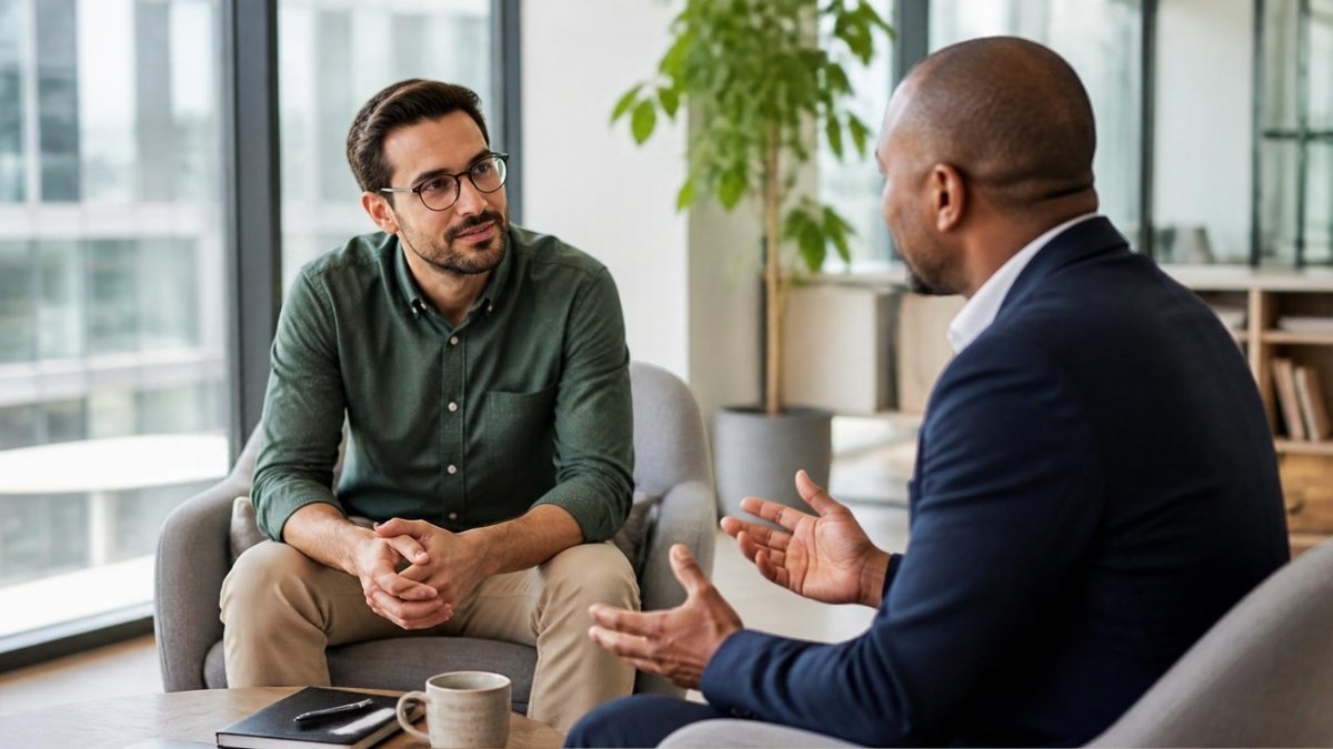 Employee talking with his manager in an office